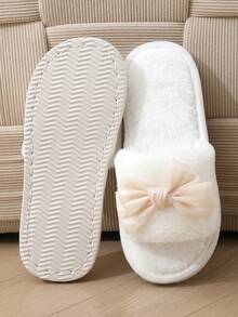 Dép xỏ ngón hở mũi đính nơ cho nữ, giày đi trong nhà thoải mái, nhẹ, chống trượt, kiểu dáng dễ thương, thích hợp cho mùa xuân, mùa thu và mọi mùa - trắng - Xem 4