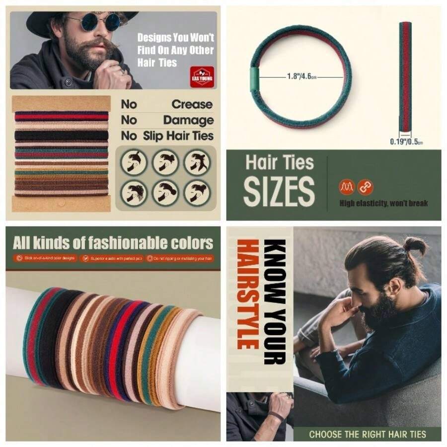 - Lazos para el cabello trenzados para hombres, para moos, cabello grueso y, lazos elsticos para el cabello para hombres, sin daos - inicial - Ver 1