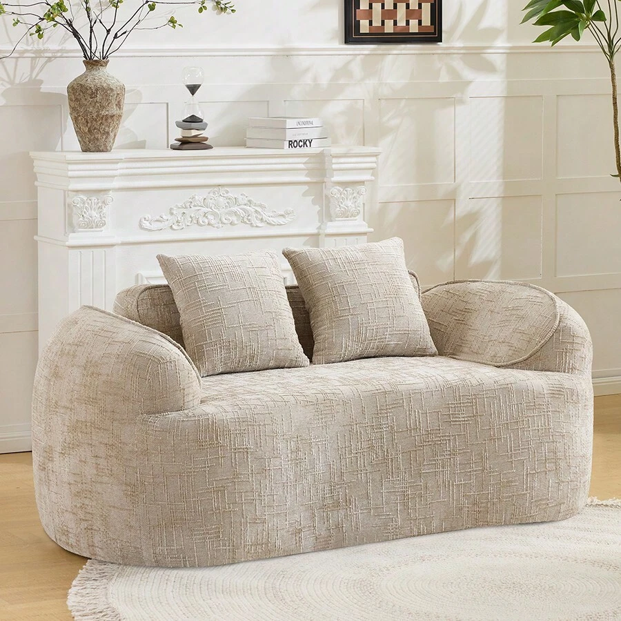 YOGLAD Curve Modular 2-Seater Chenille Sofa, Compressed Boneless Couch, Deep Seat Cloud Couch With Soft Sponge & Spring Filling, Modern Loveseat For Small Apartment, Modern Living Room Sofa, No Assembly Required - 淺卡其色 - 查看 1