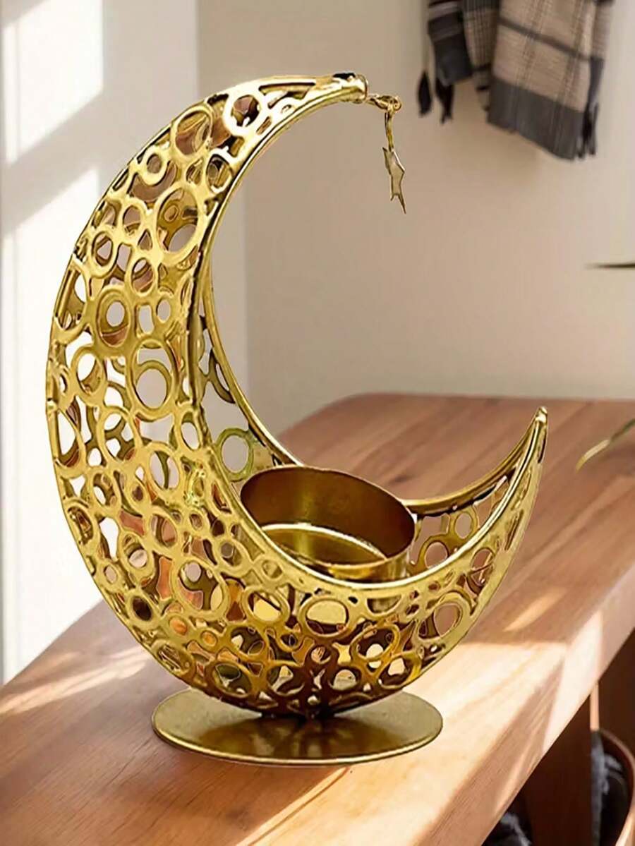 Elegant Crescent Candlestick - Metal Ramadan Lantern, Eid Al-Fitr Decorative Tabletop Ironwork, No Electricity Required, Perfect For Festival Decoration And Gift, Home Decoration, Decorative Item Storage - Multicolor - View 1