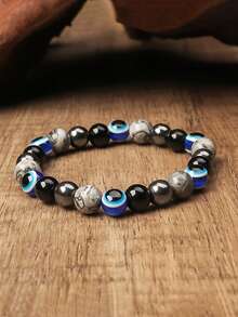 1件装黑曜石邪眼幸运手链 - 象征富足、财富、繁荣，节日灵性优雅珠宝礼品配饰，男女皆宜 - 彩色 - 查看 3