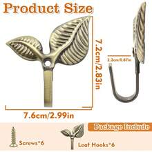 6 PCS Gancho Decorativo de Pared de Hoja de Hierro, Gancho Decorativo Vintage para Abrigos, Ganchos de Pared en Forma de Hoja de Estilo Retro para Sombreros y Bolsos (Bronce Verde) - Negro - Ver 10