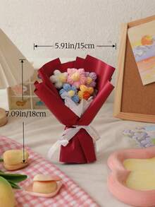 Charming Dopamine Colorful Faux Mini Knitted Flower Bouquet - Ideal For Valentine's Day, Birthday, Party, Mother's Day, Anniversary Surprise Gifts | Multicolor Home Decor Accents, Bouquet Accessories - Multicolor - View 7