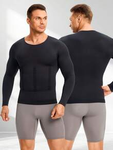 Nebility Men's Long-Sleeved Compression Shirt, Tight-Fitting Underwear - New Autumn/Winter Style, Sports Base Layer, Crew Neck Underwear - 黑色 - 查看 4