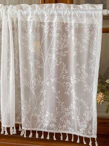 1件白色提花蕾丝边小窗帘半帘幔，适用于各种场合