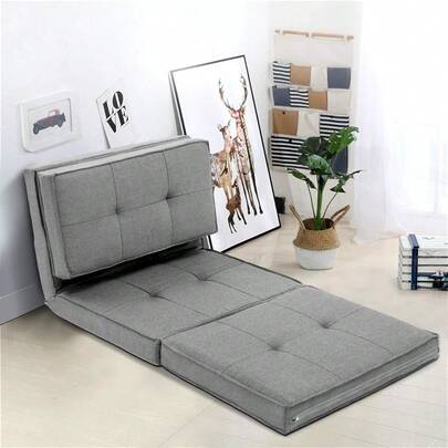 Sofa Bed Folding Adjustable Futon Couch Cushions Floor Lounge Recliner Chair Lounger Office Outdoor Indoor Living Room Bedroom Furniture Removable Foldable Soft Space Saving Grey