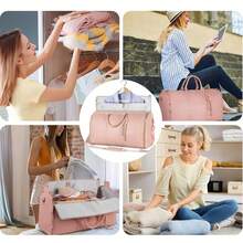 Bolsa de viaje plegable 2 en 1, impermeable, plegable, para llevar ropa, equipaje de mano convertible - Rosa - Ver 3
