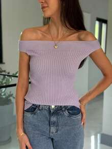 Off-The-Shoulder Tank Top, Summer Knit, Modal Fabric, New Collection. - Lilac - View 3