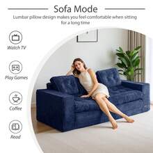 MAXYOYO Convertible Sofa Bed,Pull-Out Double Sofa Bed,2-In-1 Folding Sofa Bed Filled With High-Density Sponge,Folding Floor Sofa With Pillows,Suitable For Living Room,Bedroom,Study - 3 Seater-Navy - 查看 9