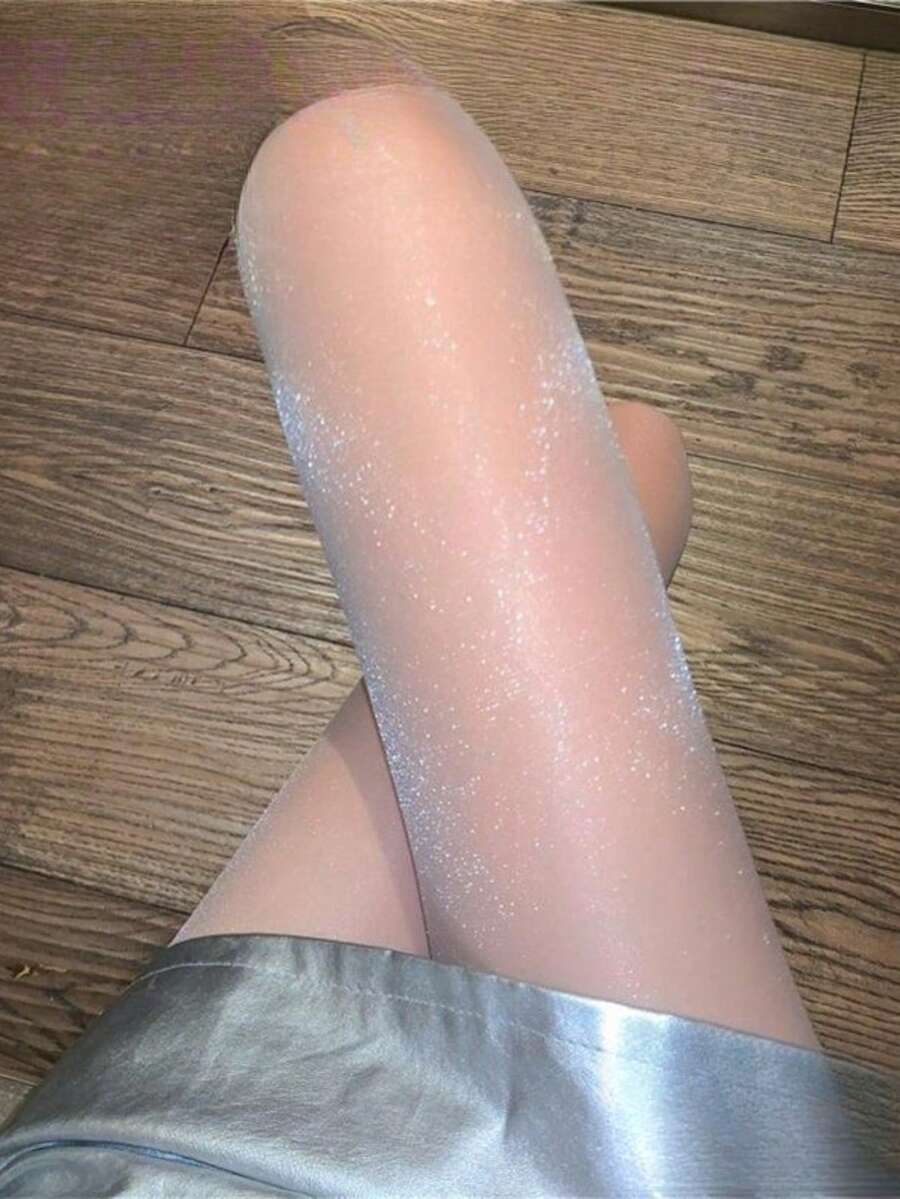 1 Pc Plus Size Women Stockings Sparkly Pearl Socks Women Internet Famous Thin Stockings Anti Run Shiny Silver Thread Horse Oil Glossy Pantyhose Sexy Stockings Y2K Suitable For Daily Wear And Gifting To Partners Friends Christmas Halloween Best Gifts 80 200 Pounds - 杏色 - 查看 1