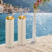 39.4in Tall Foldable Paper Columns, 2 Pcs Display Pedestals, Cream White Wedding Centerpieces Display, Cylinder Flower Stand With Acrylic Panel, Paper Pillar For Engagement, Birthday, Party, Decoration(42 Cardboard, 100.23lbs Load Capacity) - Milky - View 2