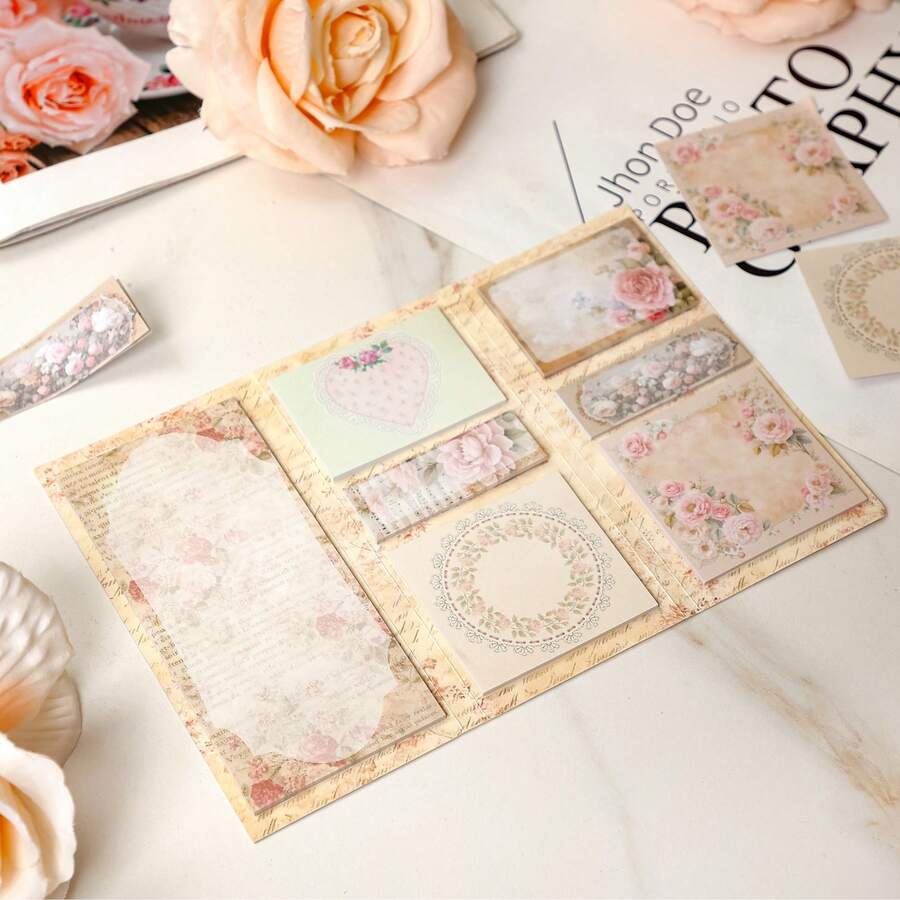 一本复古玫瑰主题三折便签本，内含7款油画风格玫瑰图案。方便学生整理笔记，自带背胶，可重复使用，适合学校、办公室和家庭使用。开学必备。 - 均碼 - 查看 1