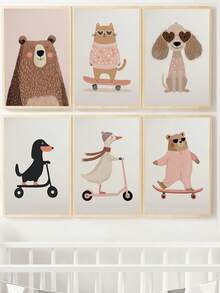 1幅装裱帆布墙画，可爱粉色小熊儿童房装饰画，生动的动物插画，适合女孩房、儿童房、婴儿房、游戏室装饰，防水。派对装饰礼物、生日礼物、女孩卧室婴儿用品、男孩礼物、婴儿房装饰 - 彩色 - 查看 1