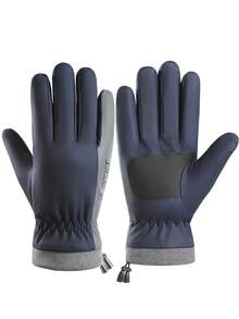 1 par de guantes de invierno para hombres, aptos para uso diario, deportes al aire libre, conducción, senderismo, con dedos táctiles, forro térmico, diseño de bloques de color - Multicolor - Ver 9