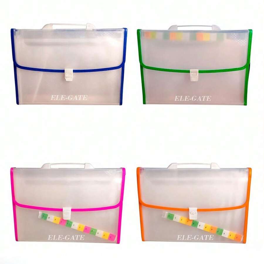 Folder Plástico Repelente al Aguas Tipo Maletín con 12 Separadores, organizador documentos impermeable, carpeta archivadora multifuncional, folder con divisiones oficina, material escolar profesional - Verde - Ver 1