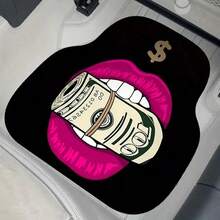 [4PCS/2PCS] Sexy Girl Cartoon Car Floor Mats, Red Lips And Dollar Print Car Interior Mats, A Must-Have For Female Drivers, Cute And Stylish Car Decorations. Suitable For Car Decoration, Commonly Used In Car Interior Accessories, Women's Car Interiors, Car Accessories, A Must-Have For Female Drivers. - Black - View 2