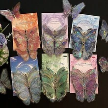 10pcs Laser Hot Stamping Butterfly Wall Stickers, Three-Dimensional Exquisite PET Retro Decoration, Handmade Tent DIY Stickers, Bedroom Creative Decoration - 天藍色 - 查看 1