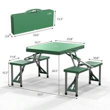 Portable Folding Camping Picnic Table With 4 Chair Seats Portable Table Set - 綠色 - 查看 4