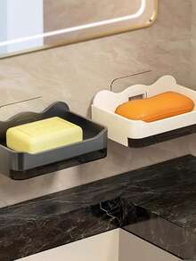 Plastic Soap Dish Holder With Draining Tray And Hook, Rectangular, Wall Mounted Without Drilling, Bathroom Accessory, Available In Black, White, Grey And More Colors. Convenient Soap Holder, Easy Storage, Helps Keep Bathroom Vanity Tidy. - Multicolor - View 5