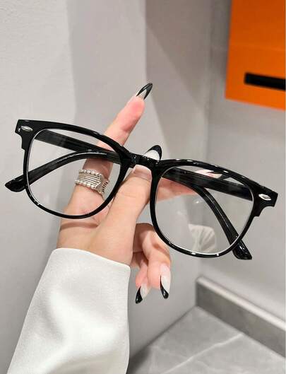 1 Pc Women Black Plastic Oval-Shaped American Style Sexy Girl Hotgirl Campus Inspired Fashion Plain Glasses For Daily Office And School Use
