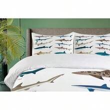 Winter Duvet Cover Set, Merry Theme Delicate Snowflakes, Vintage Holiday Pattern, 3 Piece Bedding Set With 2 Pillow Shams, Size, Teal White - Blue Tan - View 8