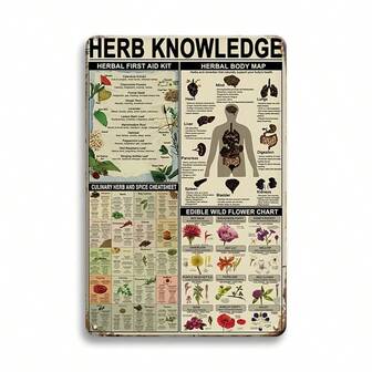 1 pieza, Letrero de metal vintage con conocimiento de hierbas, Guía de estudio de farmacéutico, Placa de estaño para cueva de hombre, Decoración de pared para oficina, club, bar, cocina y hogar, a prueba de agua y polvo, 12x8 pulgadas