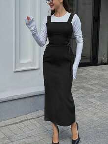 Women's Strap Design Jumper Dress, Suitable For Family Gatherings And Parties, Thanksgiving Black - Black - View 3