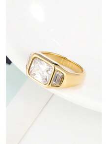 1 Piece 18K Gold Niche High-End Three-Diamond Square  Ring Daily Matching Party Gathering Valentine's Day, Christmas, Birthday Gift - Silver - View 5