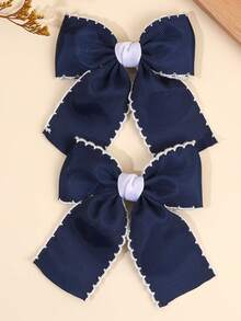 2pcs Multicolor Fabric Bow Hair Clips For Sweet Baby Girls Solid Color Hairpins Soft Fabric Bangs Clips Sweet Baby Girls Daily Wear Hair Barrettes Ruffled Edge Hair Bows Baby Hair Accessories. - Multicolor - View 1