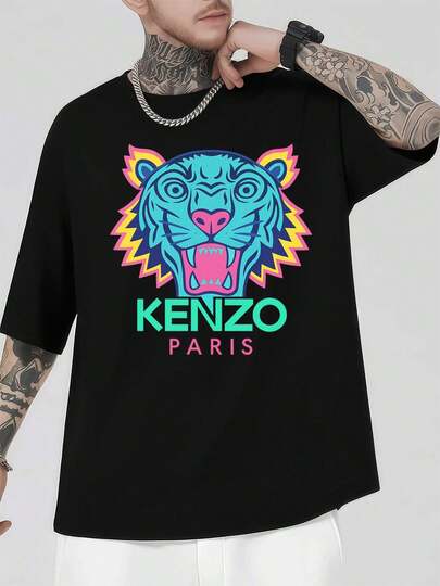 Maglietta Tiger con stampa di tigre, cotone di prima qualità, stile hip-hop urbano, comoda, resistente, stampa accattivante