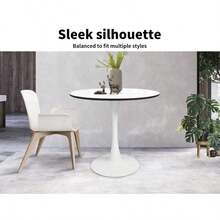 80cm Round Dining Table, Kitchen Table With Marble Finish Top And Metal Frame, Coffee Table Indoor Outdoor, Multi-P... - B0BQ9WKVJK - View 2