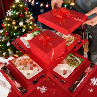 1 zestaw pudełek prezentowych z pokrywką, świąteczne pudełko prezentowe, zestaw DIY z wyskakującym pudełkiem prezentowym, pudełko na przekąski, album do scrapbookingu, zestaw do pakowania prezentów urodzinowych, walentynkowych i rocznicowych. Nadaje się na urodziny, śluby i zaręczyny.