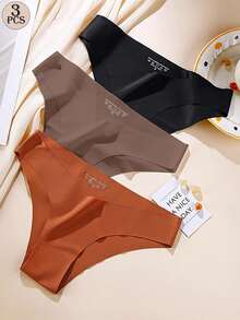 Aofeiqike 3条装优质欧美简约纯色无缝女士内裤 - U型腰带、舒适半包臀、运动瑜伽丁字裤、多巴胺风格内裤极简主义无缝丁字裤U型腰内裤多巴胺纯色内裤女士内裤：多色、无缝、舒适、亲肤、性感、半贴身、运动、隐形三角裤 - 彩色 - 查看 9