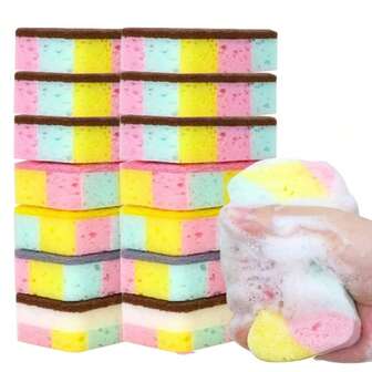 20PCS Magic Double-Sided Cleaning Sponge - Super Absorbent, Scratch-Resistant, Suitable For Kitchen And Bathroom, Multi-Purpose Household Use, Random Colors, Compact Design, Durable Material, Highquality Foam, Scrub Sponge, Busy Households