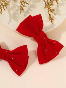 2pcs New Year Rhinestone Bow Hair Clips, Suitable For Girls And Teenagers, Alligator Clips, Autumn/Winter Hair Accessories, Women's New Year Gift, Bow Hair Clips, Claw Clips, Hair Clips