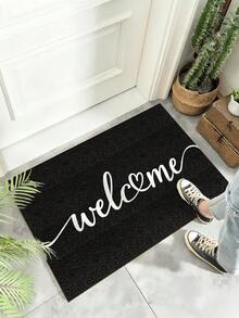 1pc 2800GSM Thick Chenille Welcome Mat, Non-Slip Durable Doormat For Home Entryway, Pet Friendly, Large Size Entrance Rug, Black Welcome Carpet, Home Decor, Washable, Suitable For Hallway, Living Room, Bedroom