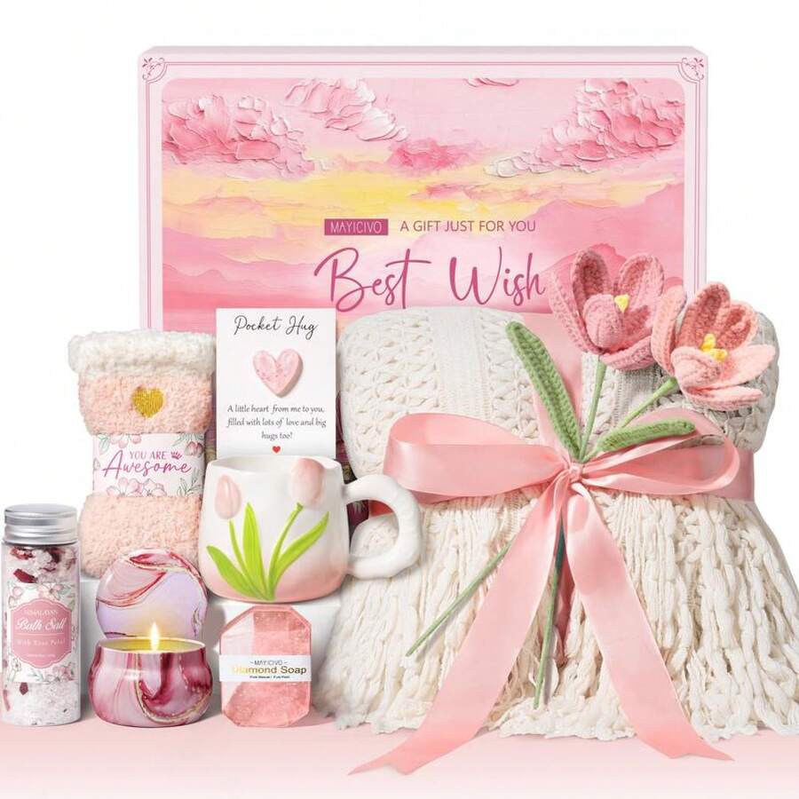 Spa Gift Basket For Women, Vanilla Scent, Christmas Gift, Birthday, Mother's Day, Anniversary Gift Set, Fragrant Gifts Of Sympathy And Comfort For Mom, Wife, Girlfriend, Friend, Grandmother, Teacher, Nurse - Rose - 查看 1