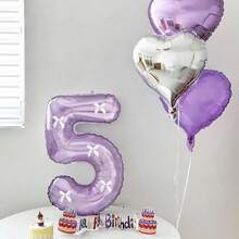 1 Set Dreamy Crystal Purple Balloons, Numbered Balloons With White Bow Decor, Suitable For Birthday Party, Bar, Proposal And Confession Scenes, Numbers 1-9 Available - Multicolor - View 4
