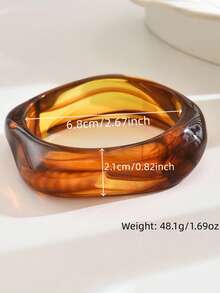 1pc Retro Versatile Asymmetrical Tie Dye Resin Bracelet, Gold-Tone Faux Marble, Exaggerated Personalized Tie Dye Geometric Resin Bracelet, Lightweight Luxurious Accessory Suitable For Women's Daily, Vacation, Party Wear (Tie Dye Pattern Random) - Bracelet - View 6