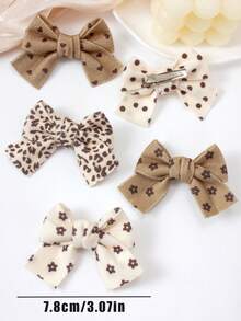 8个米色波点蝴蝶结发夹，3D豹纹印花，心形花朵图案发夹，法式优雅风格发饰，适合女孩、公主、日常佩戴、派对等场合 - 彩色 - 查看 6