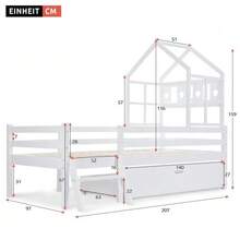 Children's Cabin Bed With Ladder And Drawers, Slatted Base Included, Solid Wood Loft Bed With Fall Protection 90x200cm White (Without Mattress) - 白色 - 查看 6