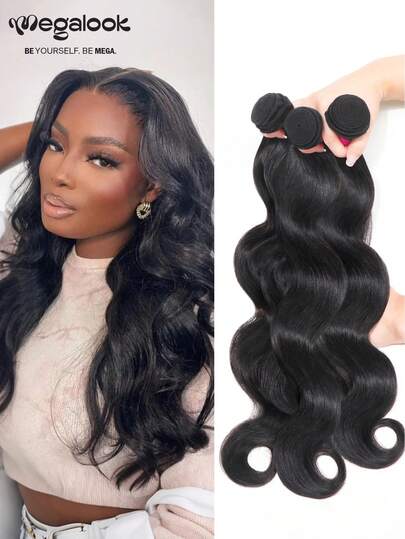 MEGALOOK 10-30 Inch Body Wave Hair Bundles 100% Human Hair 1Pc & 3Pcs Bundle Hair Extensions 10A Unprocessed Brazilian Virgin Hair Natural Color Human Hair Weaves Top Quality For Women 1 Or 3 Pcs Hair Bundle Choices - Soft & Full No Shedding Can Be Dyed And Bleached Daily Use Styled Freely Cheap Suitable For Women Will Give You Shining Look For Daily Life, Like Wedding,Makeup,Lashes, Dates, And Party