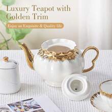 MBB 1 zestaw nowego czajniczka z porcelany kostnej ze zdejmowaną pokrywką i dużym uchwytem, elegancki styl, duży czajniczek do herbaty sypanej, 37 uncji (1100 ml) ceramiczny czajniczek idealny do herbaty popołudniowej, do herbaty sypanej lub w torebkach, idealny prezent urodzinowy na parapetówkę dla kobiet