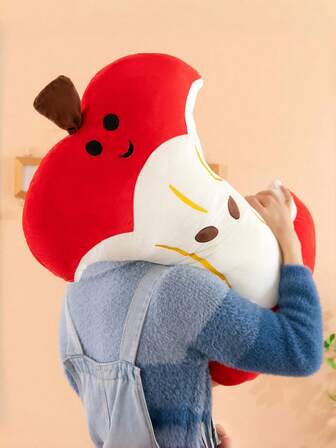 苹果抱枕，柔软仿兔毛刺绣装饰可爱抱枕，适用于卧室、床和沙发，苹果核造型靠垫，情人节装饰抱枕，适合秋冬季沙发、卧室、客厅。