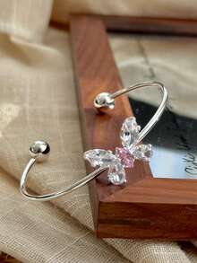 1 Peça Pulseira de Bracelete de Borboleta de Prata com Incrustação de Cobre e Zircônia Cúbica, Design de Luxo e Alta Qualidade para Mulheres