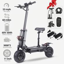 Electric Scooter Adults, Powerful 3000W*2 E-Scooter, Max 53 Mph & 60 Miles Range Scooters, Folding Scooters With 11" Solid Tires, Commuting Scooter Kick Scooter - 黑色 - 查看 2