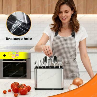 Escurridor de Platos para Encimera, Rejilla para Platos, Caja de Almacenamiento de Cocina con 4 Compartimentos para Encimeras, Cubiertos y Herramientas