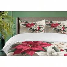 Winter Duvet Cover Set, Merry Theme Delicate Snowflakes, Vintage Holiday Pattern, 3 Piece Bedding Set With 2 Pillow Shams, Size, Teal White - 淡朱紅色和灰藍綠色 - 查看 10