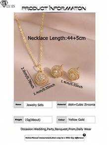 1set/3pcs Fantasy Gold Plated Flower Cubic Zirconia Necklace Earring Set Female Charm Jewelry Gift For Daily Wear And Festivals