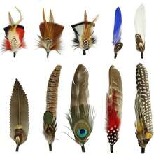 10Pcs Hat Feathers, Natural Feathers Peacock Feathers For Hats, Colorful Feathers Pin Cowboy Hat Feather For Western Cowboy Hats Christmas Party Hats, Feathers Accessories DIY Decorations (10 Style) - trắng - Xem 1